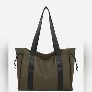 Olive Lydia Drawstring Nylon Tote w/ Contrast Handle